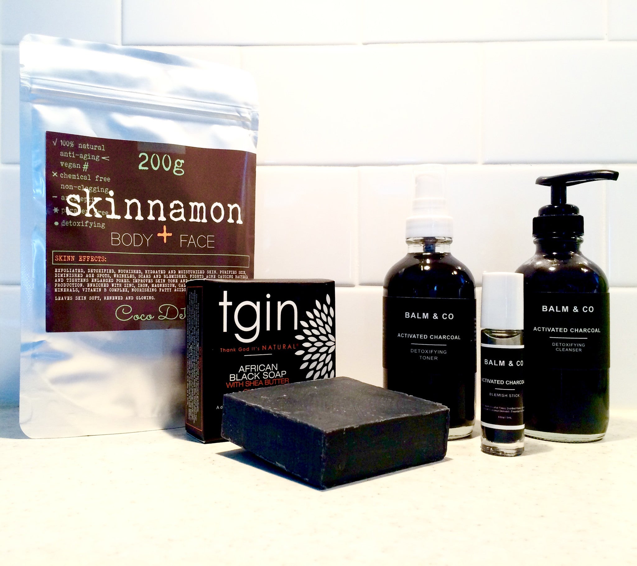 Products made with Activated Charcoal by Skinnamon, TGIN and Balm & Co.